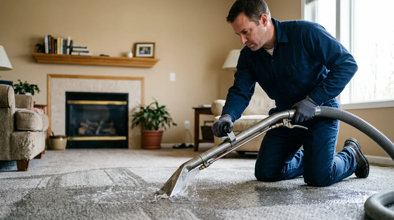 Water damage restoration technician working near Gilman, IL